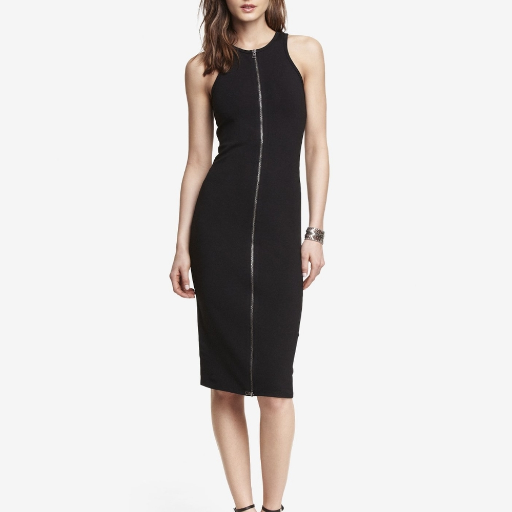 Express NWT black stretch midi dress with full zip